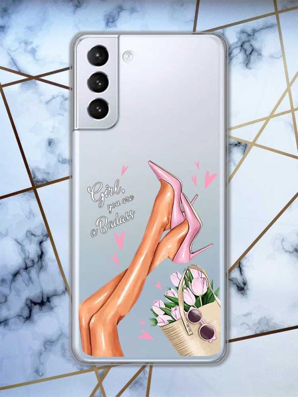 Прозорий чохол для Samsung Galaxy S21 (G991)  рельєфний дизайн Ніжки принт 62