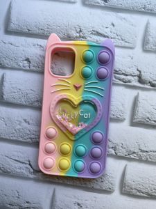 Чохол Поп іт Антистрес Поп-Іт Pop It для iPhone 11 (6,1) Піт Котик з серцем рожево-фіолетовий