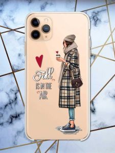 Прозорий чохол на Apple iPhone 11 Pro Max (6,5) рельєфний дизайн Дівчина з кавою принт 59