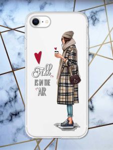 Прозорий чохол на iPhone SE 2020 рельєфний дизайн Дівчина з кавою принт 59