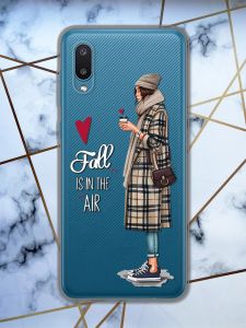 Прозорий чохол на Samsung Galaxy A02 / A022 (2021)  рельєфний дизайн Дівчина з кавою принт 59