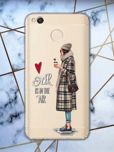 Прозорий чохол на Xiaomi Redmi 4Х  рельєфний дизайн Дівчина з кавою принт 59