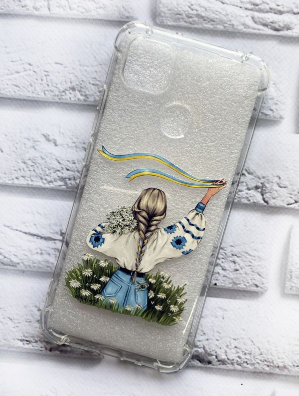 Чохол з потовщеними кутами на Xiaomi Redmi 9C / 10A патріотичний дизайн Дівчина зі стрічкою принт 17