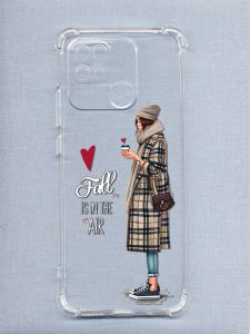 Чохол з потовщеними кутами на Xiaomi Redmi 10C рельєфний дизайн Дівчина з кавою принт 59