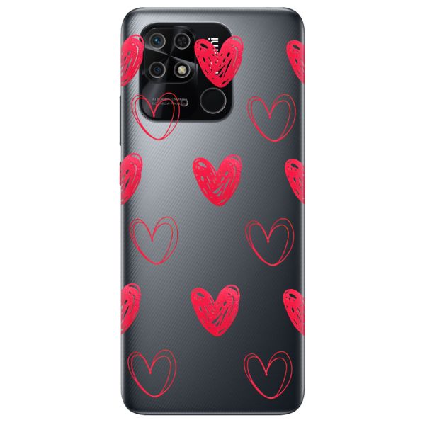 Прозорий чохол на Xiaomi Redmi 10C рельєфний дизайн Сердечка червоні принт 77