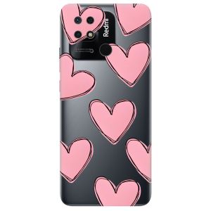 Прозорий чохол на Xiaomi Redmi 10C рельєфний дизайн Сердечка рожеві принт 78