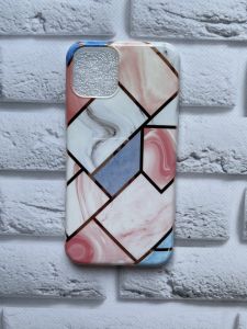 Мармуровий силіконовий чохол для iPhone 11 Pro (5.8) Рожево-білий