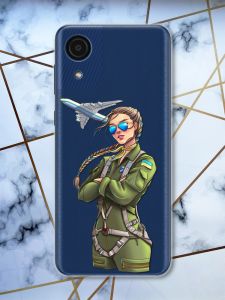 Прозорий чохол на Samsung Galaxy A03 Core / A032 патріотичний дизайн Дівчина-пілот принт 6