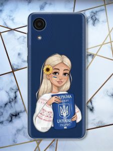Прозорий чохол на Samsung Galaxy A03 Core / A032 патріотичний дизайн Дівчина з паспортом принт 13