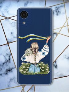 Прозорий чохол на Samsung Galaxy A03 Core / A032 патріотичний дизайн Дівчина зі стрічкою принт 17