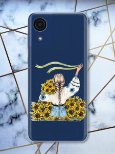 Прозорий чохол на Samsung Galaxy A03 Core / A032 патріотичний дизайн Дівчина зі стрічкою принт 25