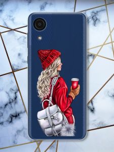 Прозорий чохол на Samsung Galaxy A03 Core / A032 рельєфний дизайн Дівчина з рюкзаком принт 9