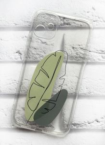 Прозорий чохол для Apple iPhone 11 (6,1) рельєфний дизайн Листочок принт 65