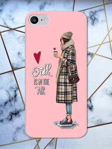 Матовий рожевий чохол на iPhone 7 / 8 дизайн Дівчина з кавою принт 59