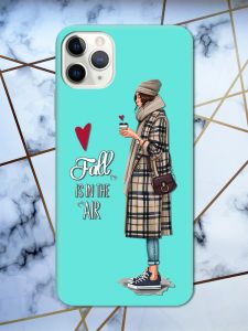 Матовий бірюзовий чохол на iPhone 11 Pro Max (6.5) Дівчина з кавою принт 59