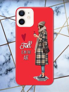 Матовий червоний чохол на Apple iPhone 12 / 12 Pro (6.1) Дівчина з кавою принт 59