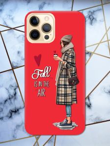 Матовий червоний чохол на Apple iPhone 12 Pro Max Дівчина з кавою принт 59