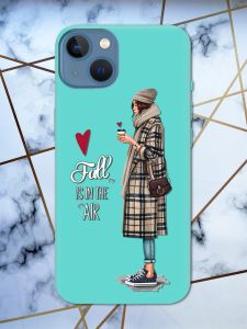 Матовий бірюзовий чохол на Apple iPhone 13 Дівчина з кавою принт 59