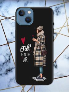 Матовий чорний чохол на Apple iPhone 13 Дівчина з кавою принт 59