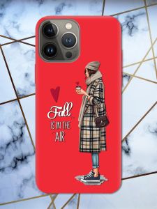 Матовий червоний чохол на Apple iPhone 13 Pro Дівчина з кавою принт 59