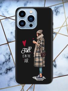 Матовий чорний чохол на Apple iPhone 13 Pro Max Дівчина з кавою принт 59