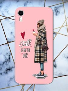 Матовий рожевий чохол на Apple iPhone XR Дівчина з кавою принт 59