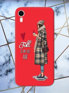 Матовий червоний чохол на Apple iPhone XR Дівчина з кавою принт 59