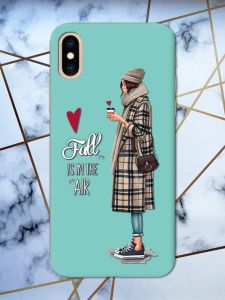 Матовий бірюзовий чохол на iPhone XS MAX Дівчина з кавою принт 59