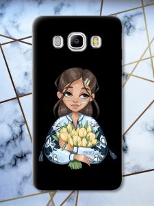 Матовий чорний чохол на Samsung Galaxy J5(2016) J510 патріотичний дизайн Дівчина з тюльпанами принт 22
