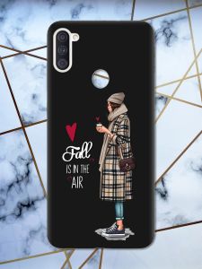Матовий чорний чохол на Samsung Galaxy А11 Дівчина з кавою принт 59