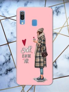 Матовий рожевий чохол на Samsung Galaxy А30 (2019) / А20 (2019) Дівчина з кавою принт 59