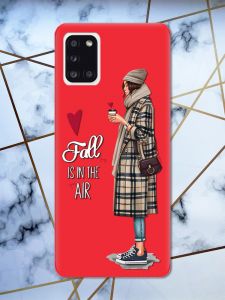 Матовий червоний чохол на Samsung Galaxy А31 Дівчина з кавою принт 59