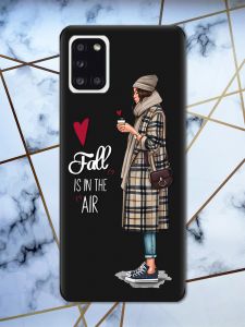 Матовий чорний чохол на Samsung Galaxy А31 Дівчина з кавою принт 59