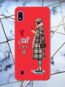 Матовий червоний чохол на Samsung Galaxy А10 (2019) А105 Дівчина з кавою принт 59