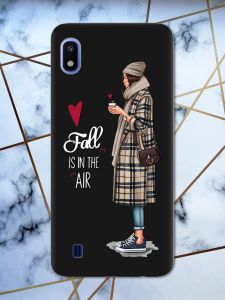 Матовий чорний чохол на Samsung Galaxy А10 (2019) А105 Дівчина з кавою принт 59
