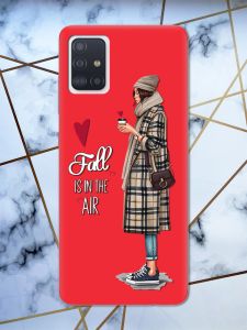 Матовий червоний чохол на Samsung Galaxy A51 Дівчина з кавою принт 59
