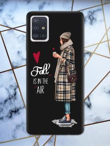 Матовий чорний чохол на Samsung Galaxy A51 Дівчина з кавою принт 59