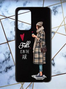 Матовий чорний чохол на Samsung Galaxy A52 Дівчина з кавою принт 59