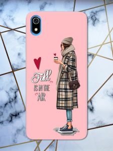 Матовий рожевий чохол на Xiaomi Redmi 7A Дівчина з кавою принт 59