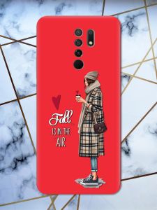 Матовий червоний чохол на Xiaomi Redmi 9 Дівчина з кавою принт 59