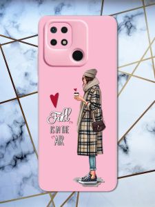 Матовий рожевий чохол на Xiaomi Redmi 10C Дівчина з кавою принт 59