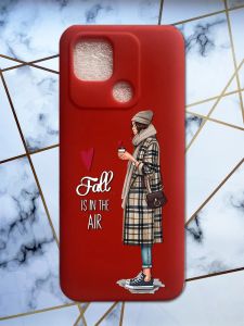 Матовий червоний чохол на Xiaomi Redmi 10C Дівчина з кавою принт 59