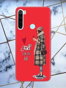 Матовий червоний чохол на Xiaomi Redmi Note 8 Дівчина з кавою принт 59