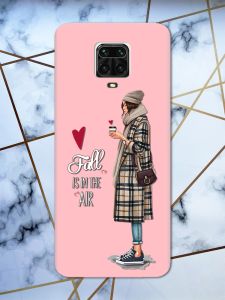 Матовий рожевий чохол на Xiaomi Redmi Note 9 Pro / Note 9S / Note 9 Pro Max Дівчина з кавою принт 59