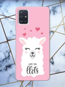 Матовий рожевий чохол на Samsung Galaxy A51 рельєфний дизайн Лама принт 94