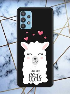 Матовий чорний чохол на Samsung Galaxy A32 рельєфний дизайн Лама принт 94