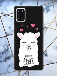 Матовий чорний чохол на Samsung Galaxy А31 рельєфний дизайн Лама принт 94