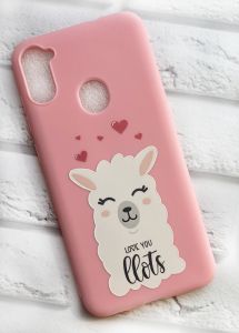 Матовий рожевий чохол на Samsung Galaxy А11 рельєфний дизайн Лама принт 94