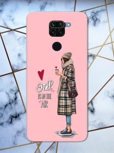 Матовий рожевий чохол на Xiaomi Redmi Note 9 Дівчина з кавою принт 59