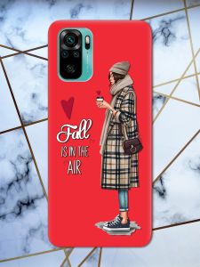 Матовий червоний чохол на Xiaomi Redmi Note 10 / Note 10s Дівчина з кавою принт 59